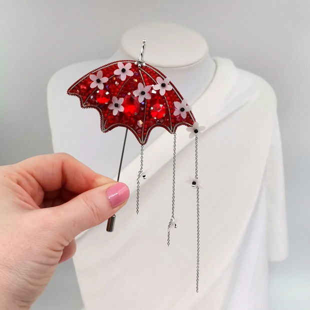 Broșă umbrelă - broșă ac - Crimson Blossom