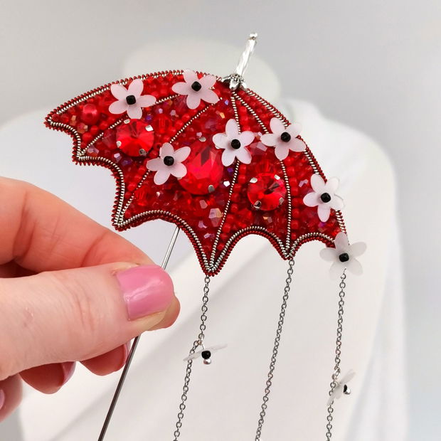 Broșă umbrelă - broșă ac - Crimson Blossom