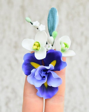 Iris, Ghiocei si lacramioare-Brosa buchet