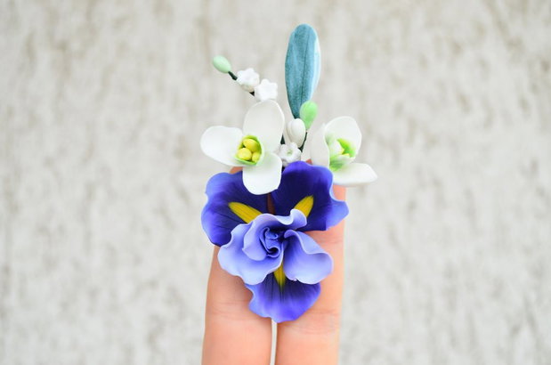 Iris, Ghiocei si lacramioare-Brosa buchet