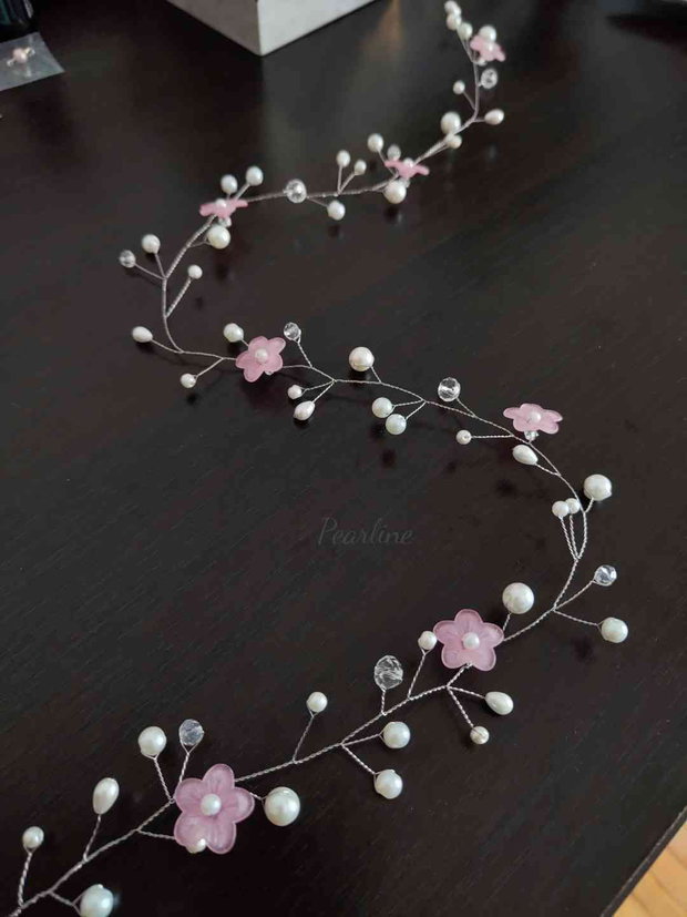 Accesoriu par coronita mireasa delicat cu flori roz