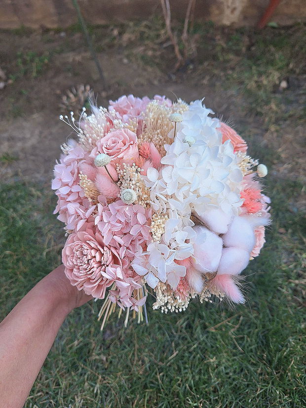 Buchet mireasa roz / Buchet mireasa flori uscate / Buchet mireasa flori criogenate