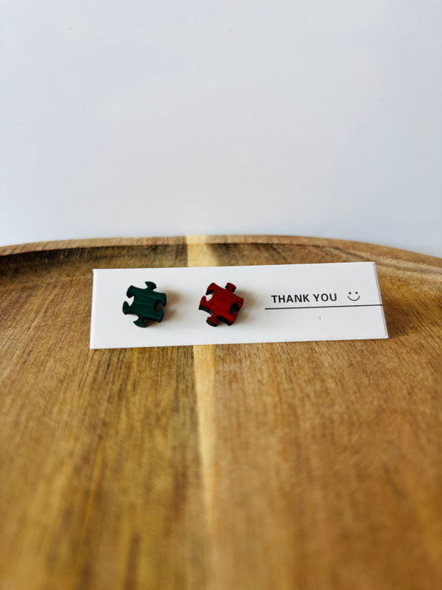 Cercei lemn pictat Puzzle