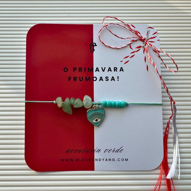 Bratara martisor cu aventurin verde si evil eye