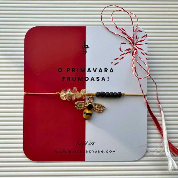 Bratara martisor cu citrin si pandantiv albina