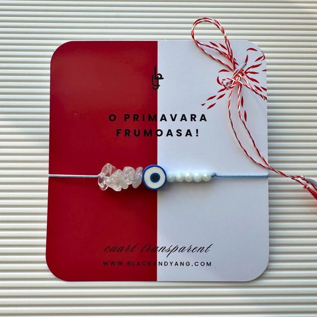 Bratara martisor cu cuart transparent - evil eye
