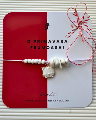 Bratara martisor cu howlit si pandantiv pisica