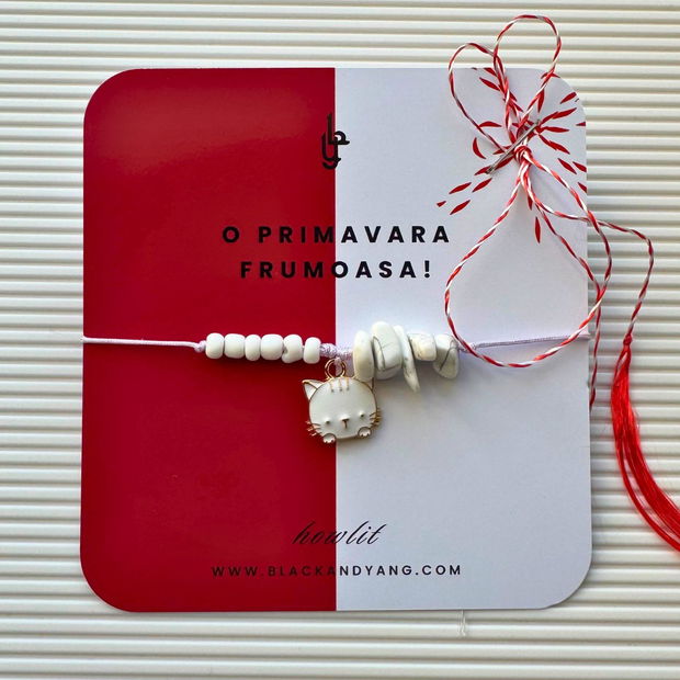 Bratara martisor cu howlit si pandantiv pisica