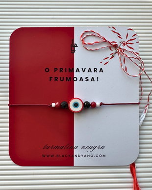 Bratara martisor cu turmalina neagra si evil eye