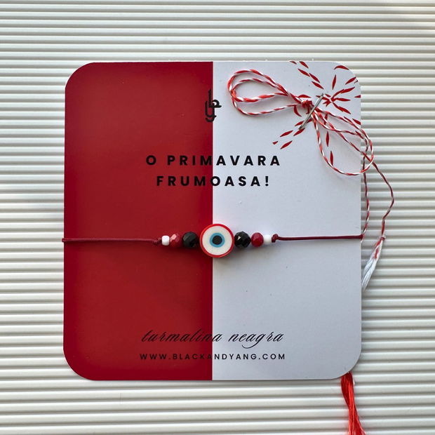 Bratara martisor cu turmalina neagra si evil eye