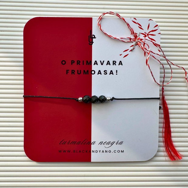 Bratara martisor cu turmalina neagra - argintiu