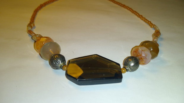 Colier din pietre agate si cuart fumuriu