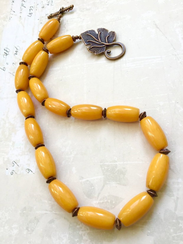 Colier vintage Jad galben & cupru