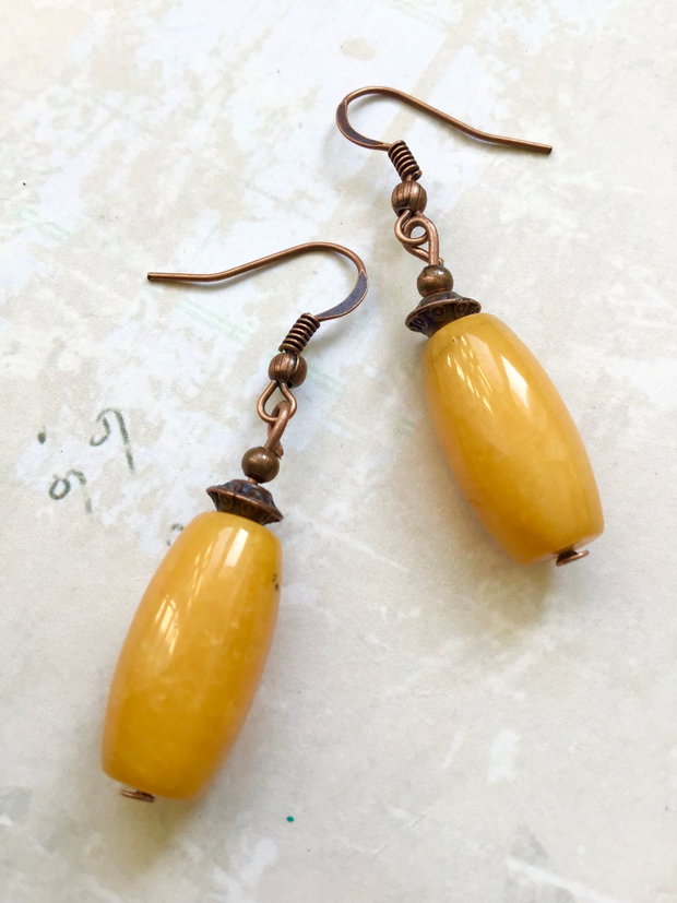 Colier vintage Jad galben & cupru