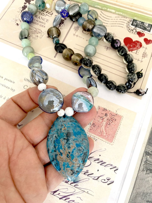 Colier din margele Murano " Abstract blue "