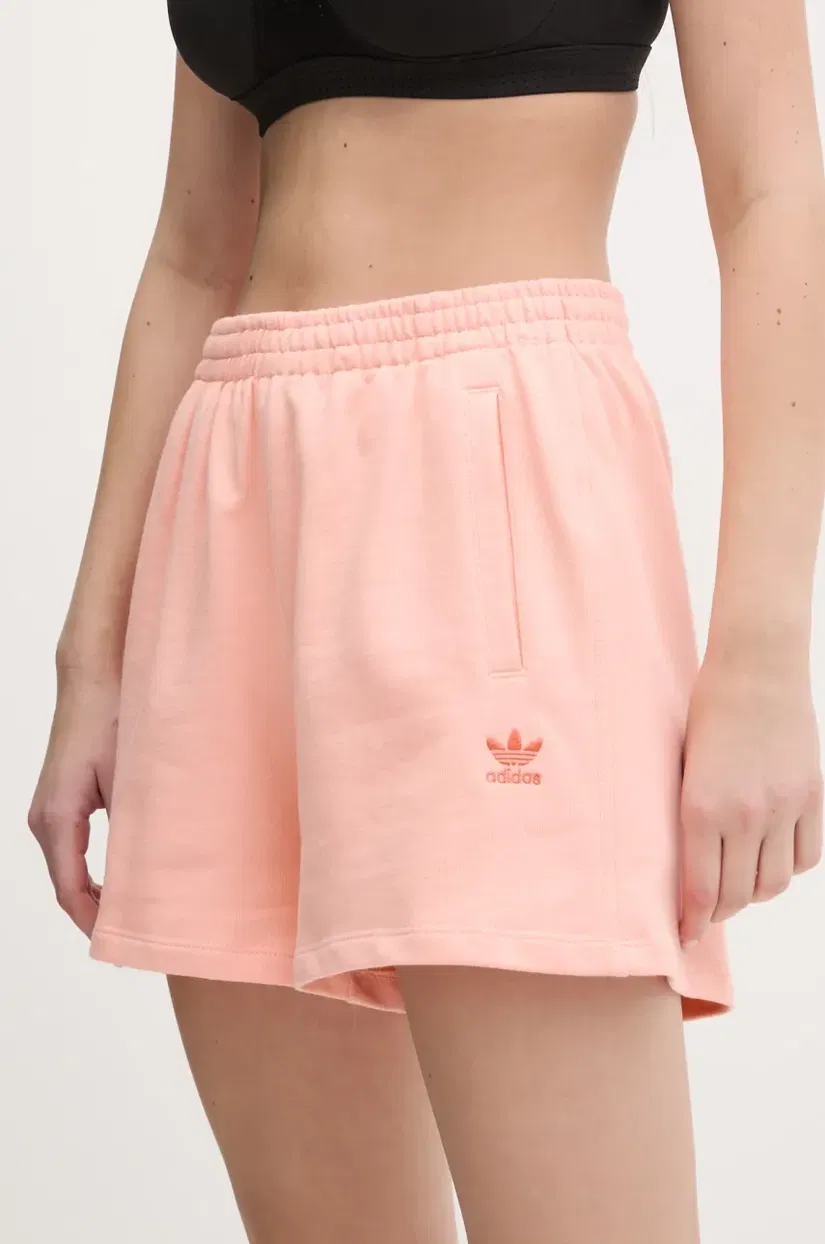 adidas Originals pantaloni scurti din bumbac Essential femei, culoarea portocaliu, neted, high waist, JJ3464