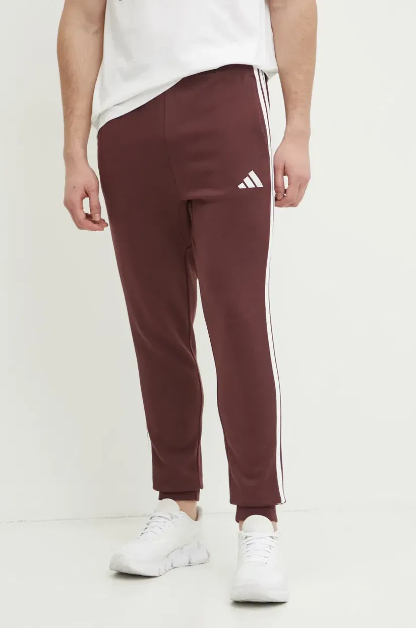 adidas pantaloni de trening Essentials barbati, culoarea bordo, cu imprimeu, JD1853