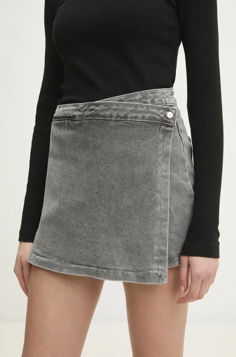 Answear Lab fustă și pantaloni denim femei, culoarea gri, neted, high waist