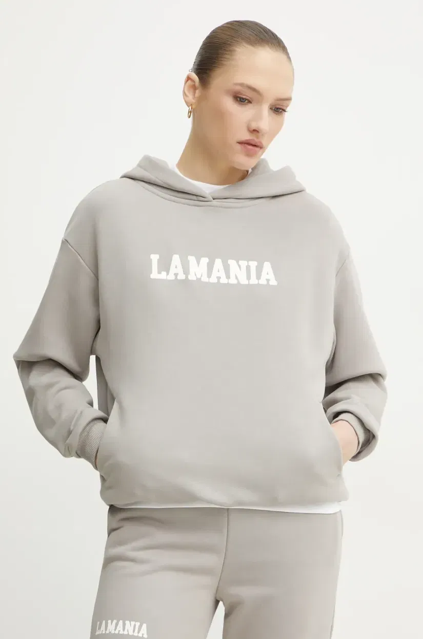 La Mania bluza femei, culoarea bej, cu glugă, cu imprimeu, YOUNG