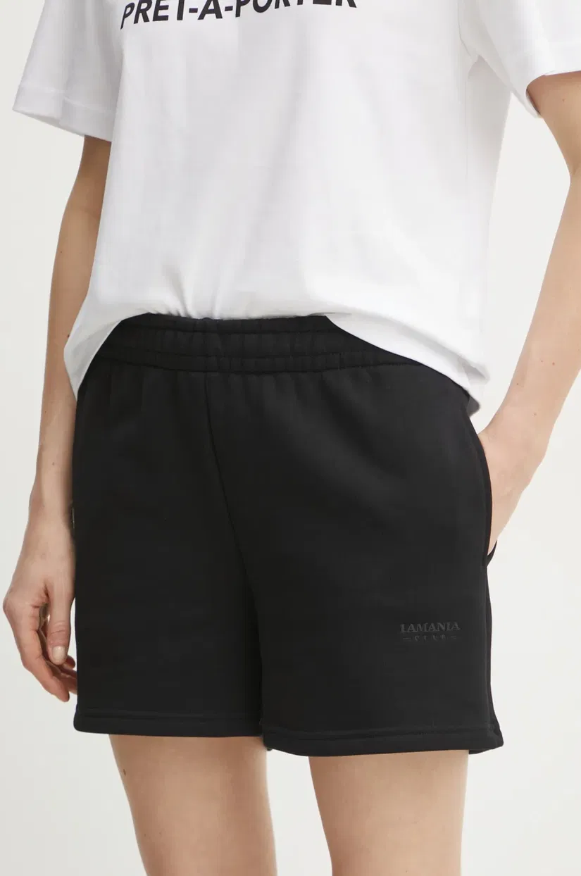 La Mania pantaloni scurti femei, culoarea negru, neted, high waist, DAISY