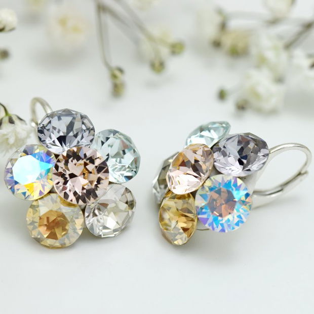 Cercei Swarovski  Big Chaton Flower / Argint 925