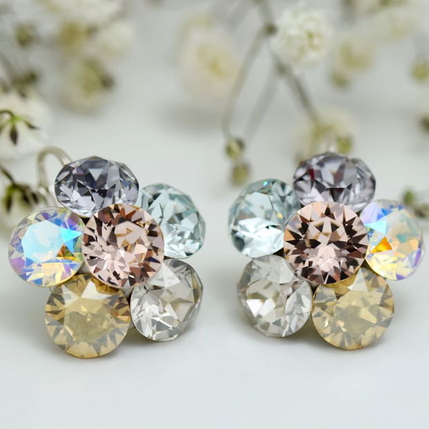 Cercei Swarovski  Big Chaton Flower / Argint 925