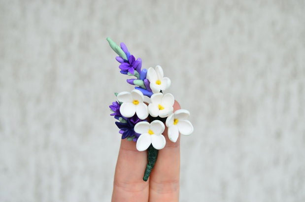 Liliac alb si lavanda- Brosa Buchet