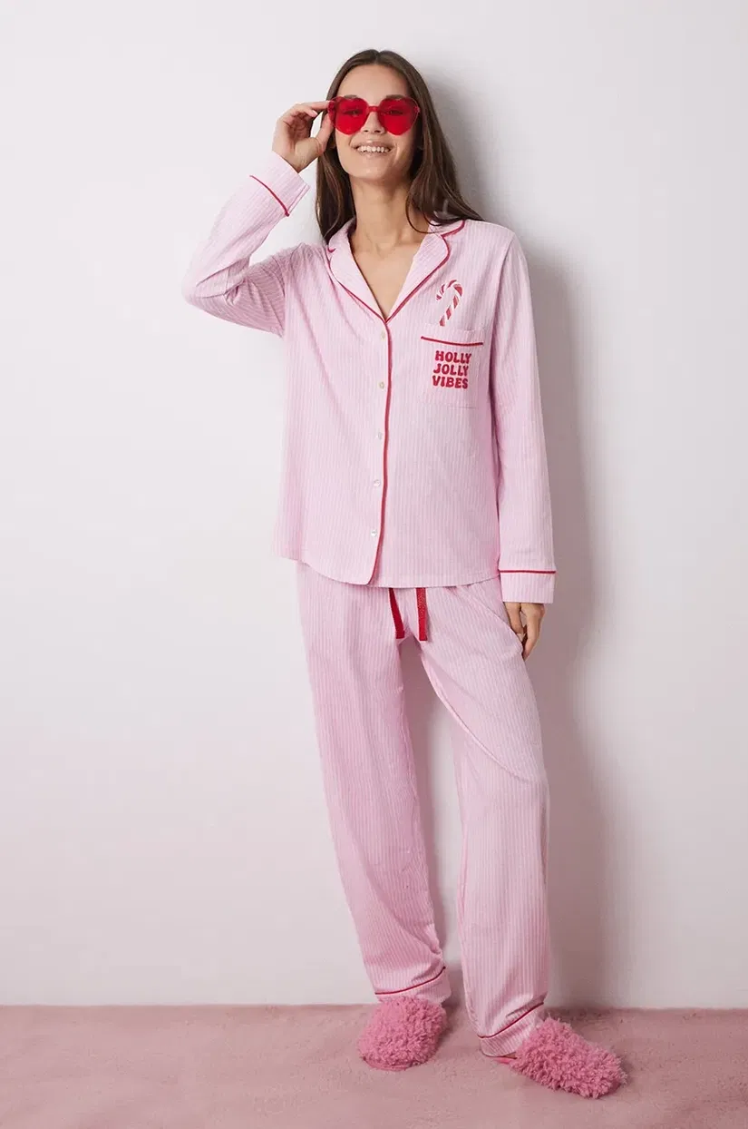 women'secret pijamale de bumbac VERY MERRY culoarea roz, bumbac, 3138657