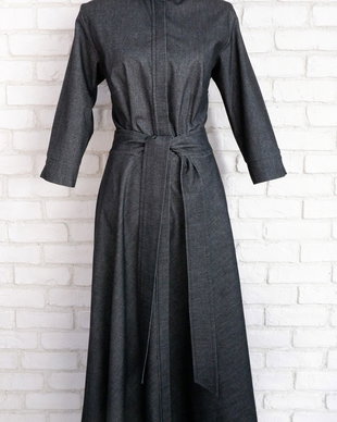 Rochie Camasa Lunga Stofa Gri Inchis Negru
