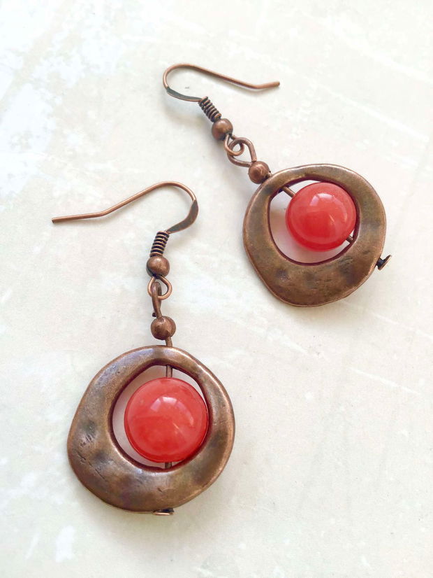 Colier vintage jad rosu & cupru