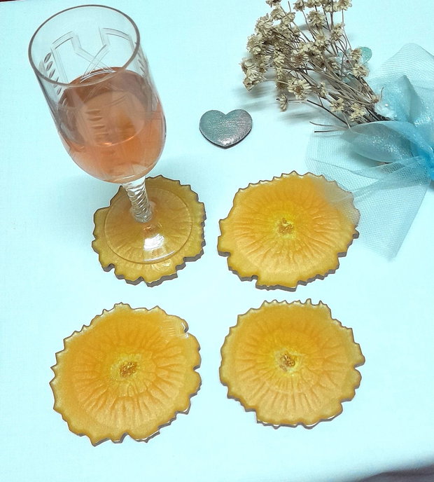 Orange sensation - set de 4 coastere din rășină epoxidică