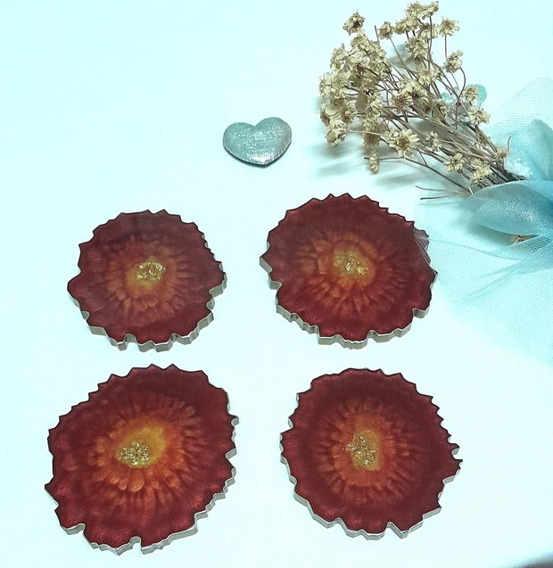 Red autumn - set de 4 coastere din rășină epoxidică