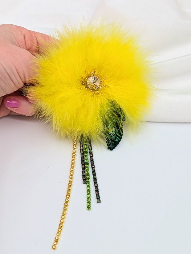 Broșă Păpădie cu pene și ștrasuri- Feather Dandelion