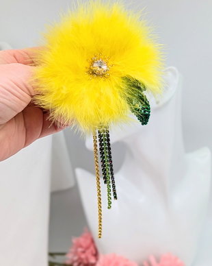 Broșă Păpădie cu pene și ștrasuri- Feather Dandelion