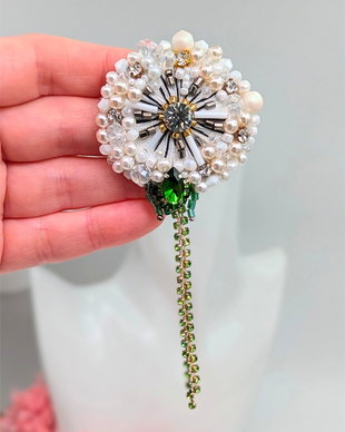 Broșă Păpădie Albă - Pearl Dandelion