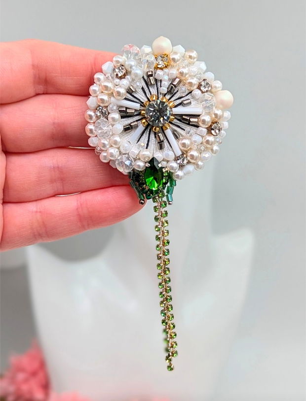 Broșă Păpădie Albă - Pearl Dandelion
