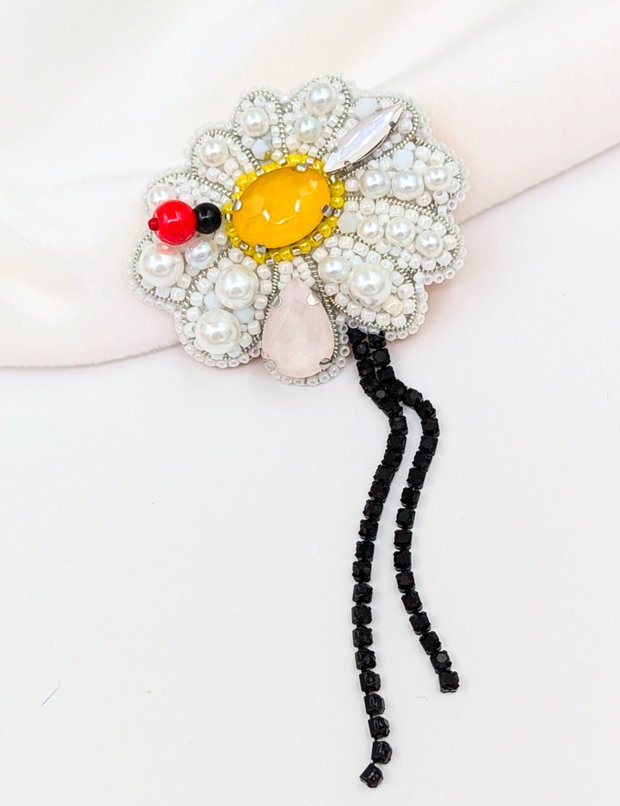 Broșă Margaretă cu Gărgăriță - Ladybug Daisy