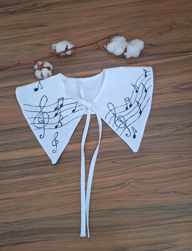 Guler pictat cu note muzicale/ guler alb cu snur/ guler decorativ/guler alb