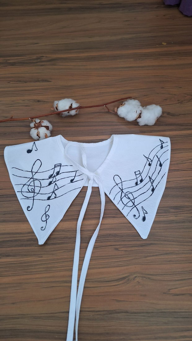 Guler pictat cu note muzicale/ guler alb cu snur/ guler decorativ/guler alb