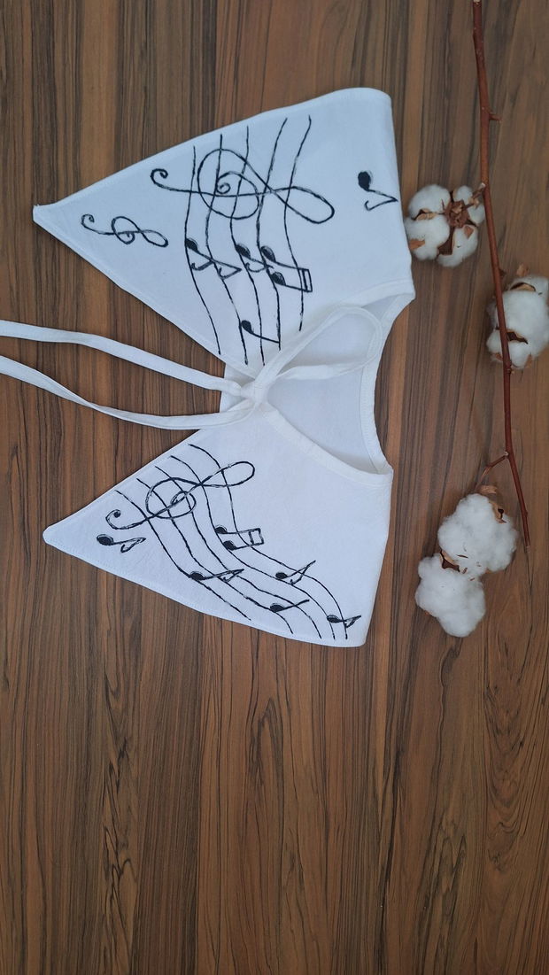 Guler pictat cu note muzicale/ guler alb cu snur/ guler decorativ/guler alb