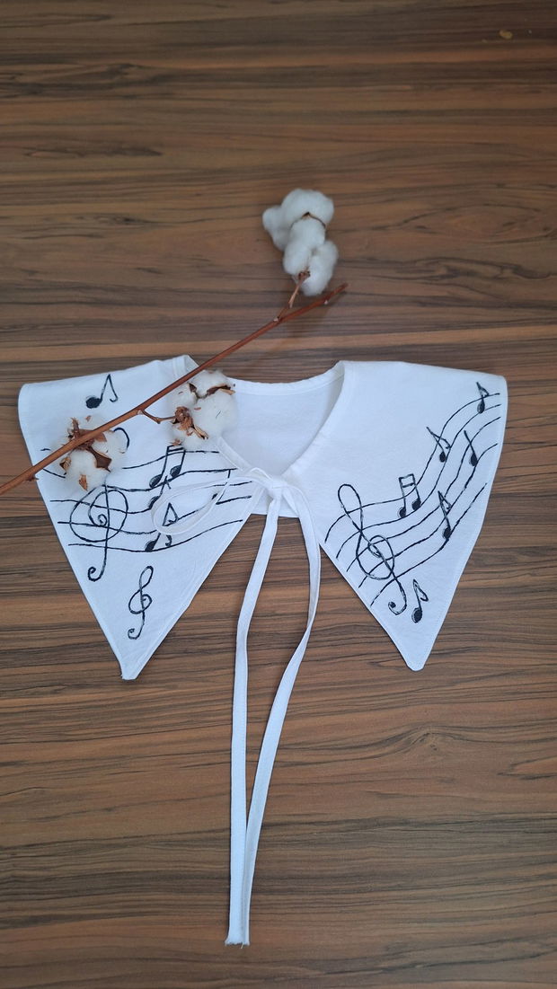 Guler pictat cu note muzicale/ guler alb cu snur/ guler decorativ/guler alb