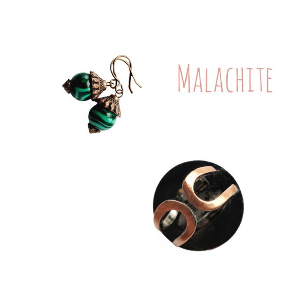 Set Inel cupru/Malachit & cercei cadou