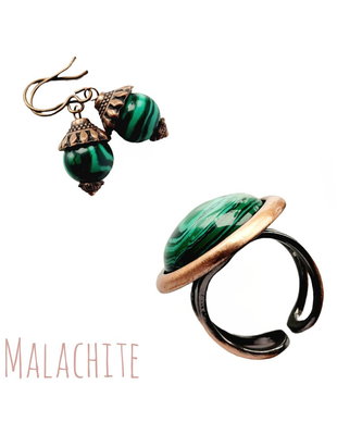 Set Inel cupru/Malachit & cercei cadou
