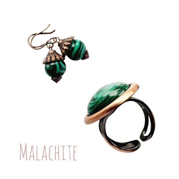 Set Inel cupru/Malachit & cercei cadou