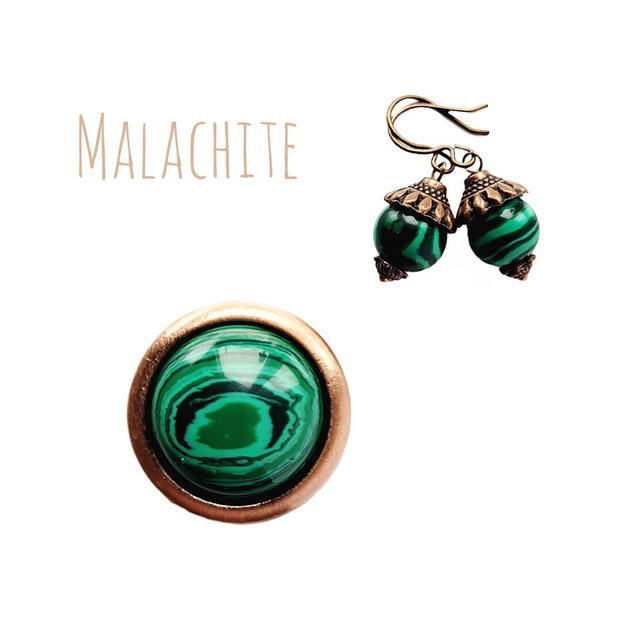 Set Inel cupru/Malachit & cercei cadou