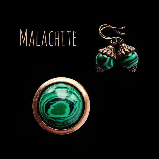Set Inel cupru/Malachit & cercei cadou