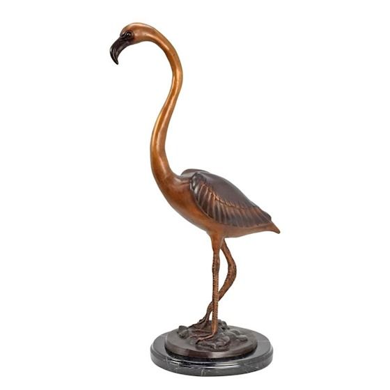 Flamingo-statueta din bronz cu un soclu din marmura