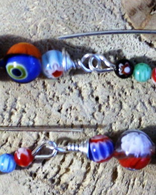 Cercei din sarma si margele millefiori