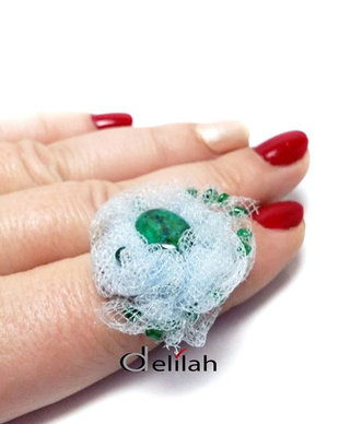 Inel din tulle roz lila, chrysocolla IN067