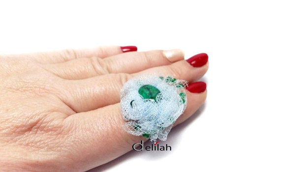 Inel din tulle roz lila, chrysocolla IN067
